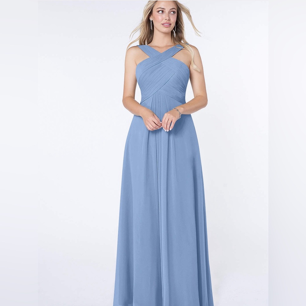 Azazie Steel Blue Cross-Front Bridesmaid Dress